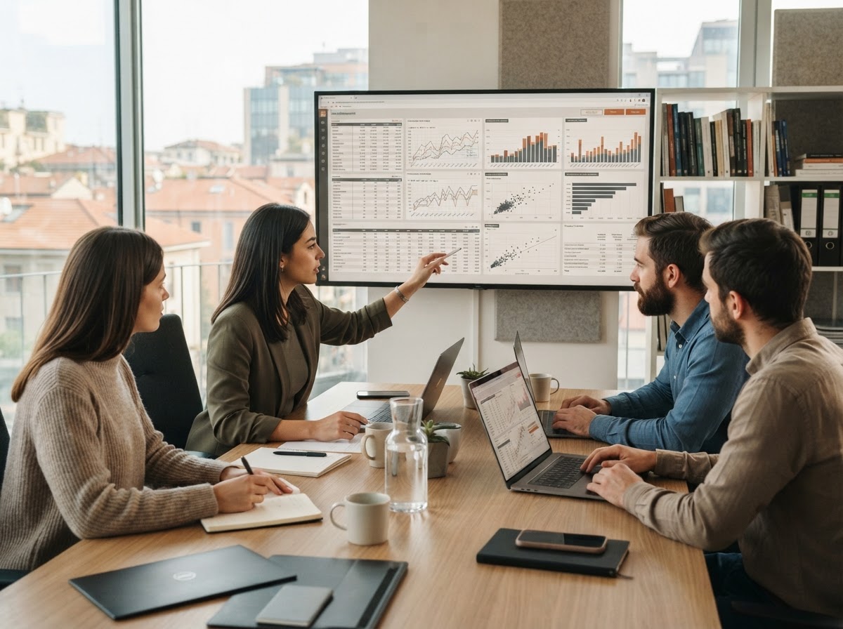 Abbonamento digitale - team al lavoro sull'analisi dei dati aziendali